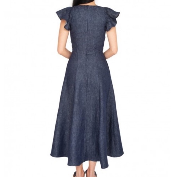 Ann Mashburn Flutter Sleeve Maxi Dress in Dark Chambray Linen, Size XS - Picture 3 of 15